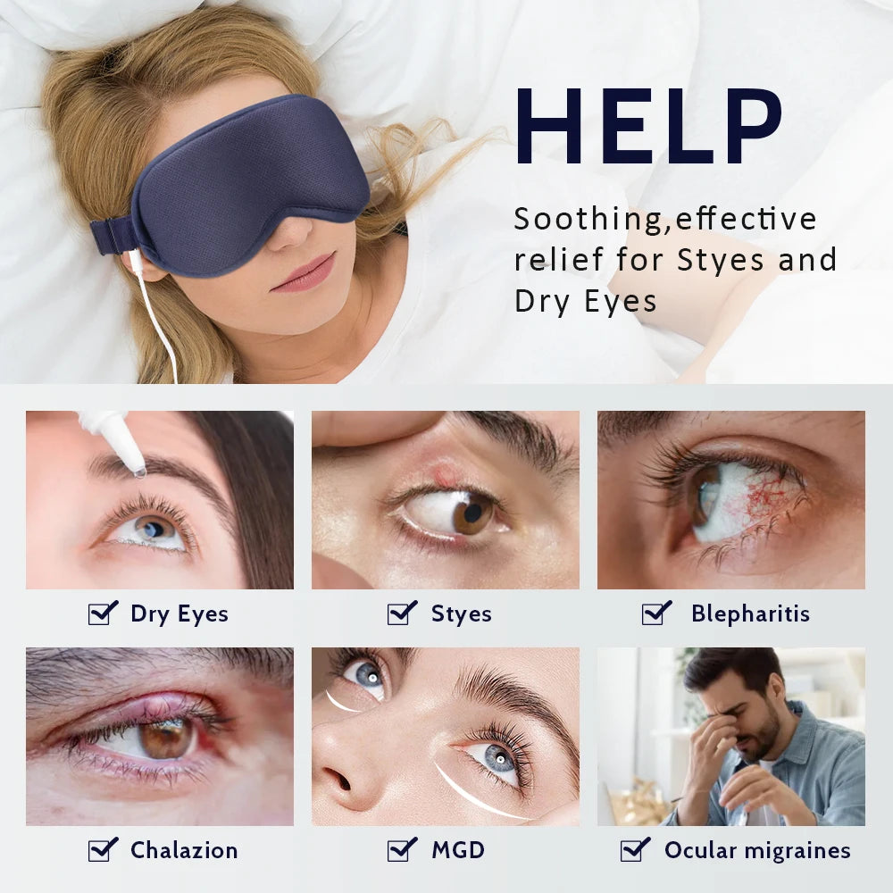 Heated Eyemask USB Charing 3D Massage Electric Eye Mask Smart Timing Sleep Shading Relieve Eye Fatigue for Travel, Office, Home