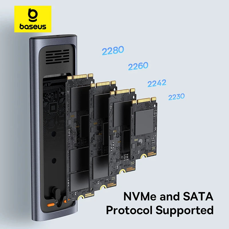 Baseus M2 SSD Case M.2 NVMe SATA Faster USB C 3.2 Gen 2 10Gbps Enclosure Adapter 8TB Storage Expansion Data Protection SSD Case