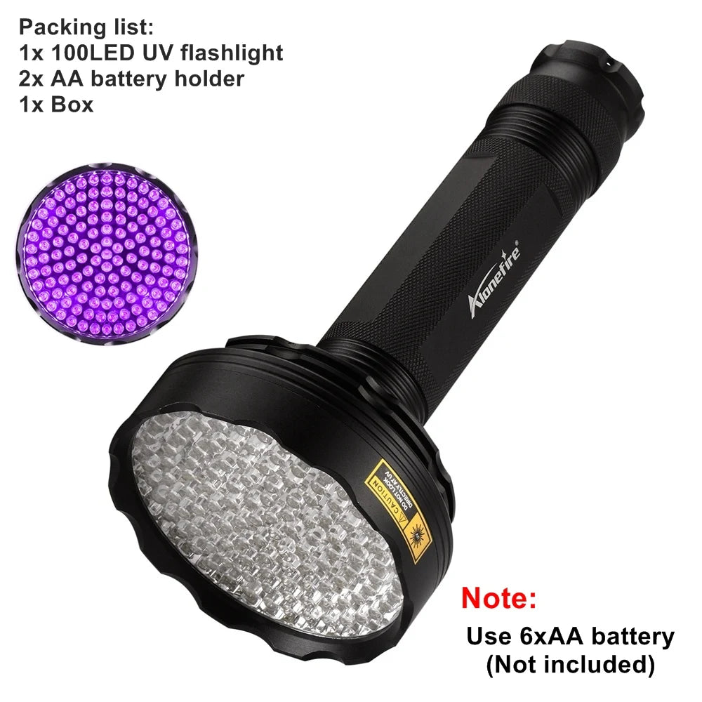 128LED 395nm UV Flashlight High Power Ultraviolet Torch Money Ore Pet Stains Invisible ink Scorpion Marker Fluorescent light