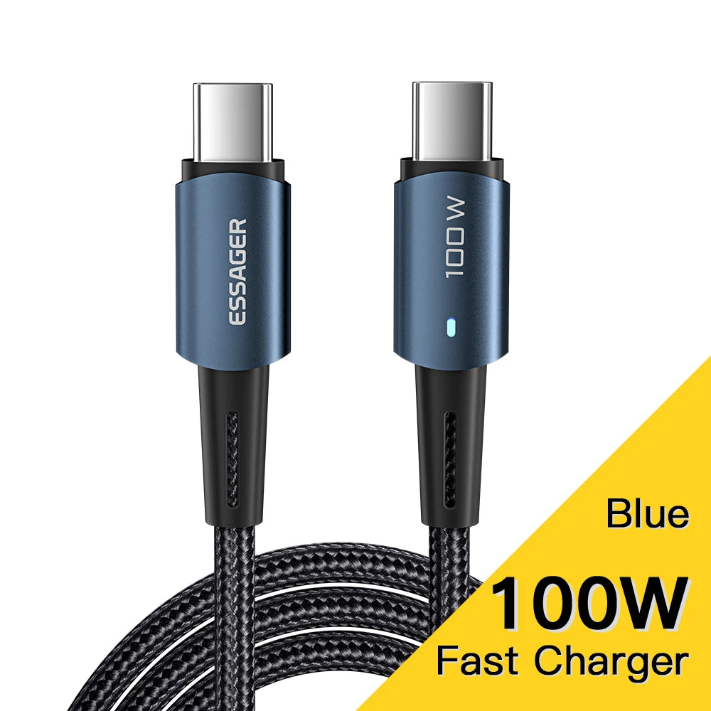 Essager USB C To USB C Cable PD100W 60W Fast Charge Mobile Cell Phone Charging Cord Wire For Xiaomi Samsung Huawei Macbook iPad