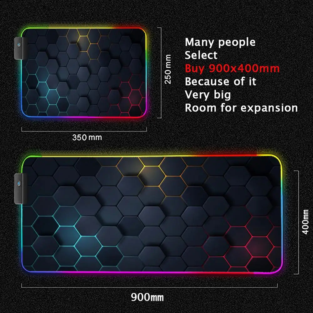 Glowing Hexagonal Mouse Pad XXL RGB Gaming Mouse Pad Gamer Accessory Large LED Light Mousepads PC Computer Desk Mat with Backlit