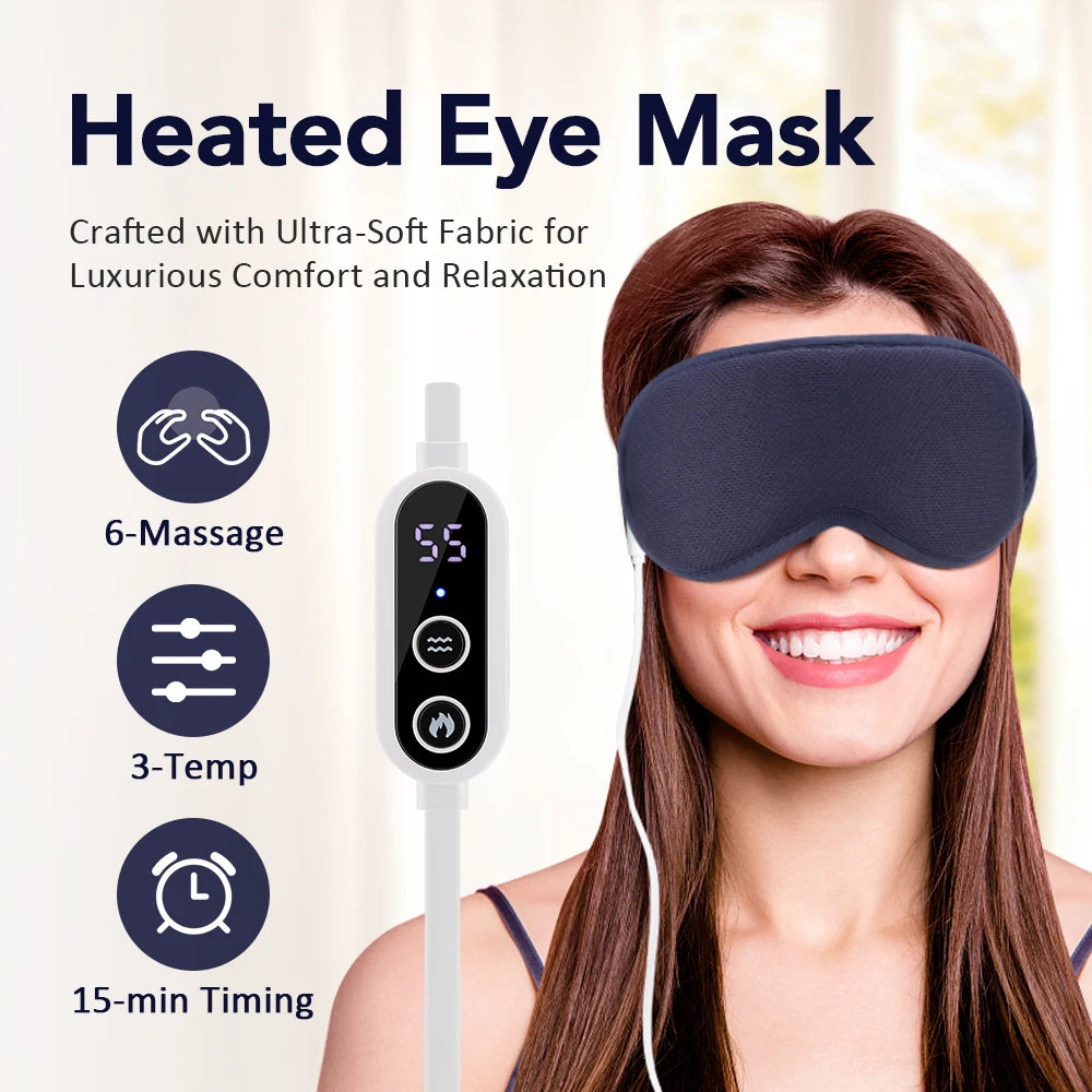 Heated Eyemask USB Charing 3D Massage Electric Eye Mask Smart Timing Sleep Shading Relieve Eye Fatigue for Travel, Office, Home