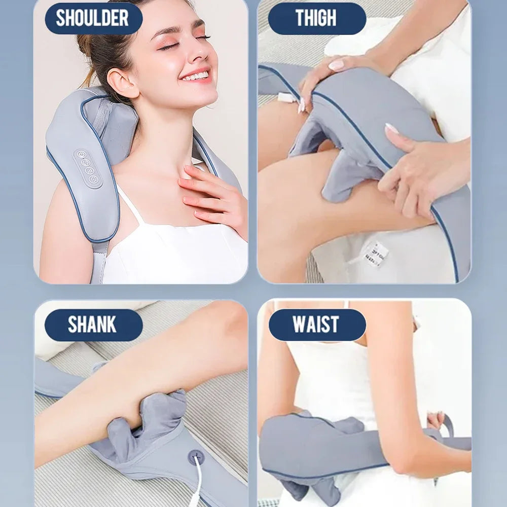Electric Neck Back Massager Heat Shiatsu Therapy for Shoulder Leg Muscle Pain Relief Portable Deep Tissue Kneading Massage Tool