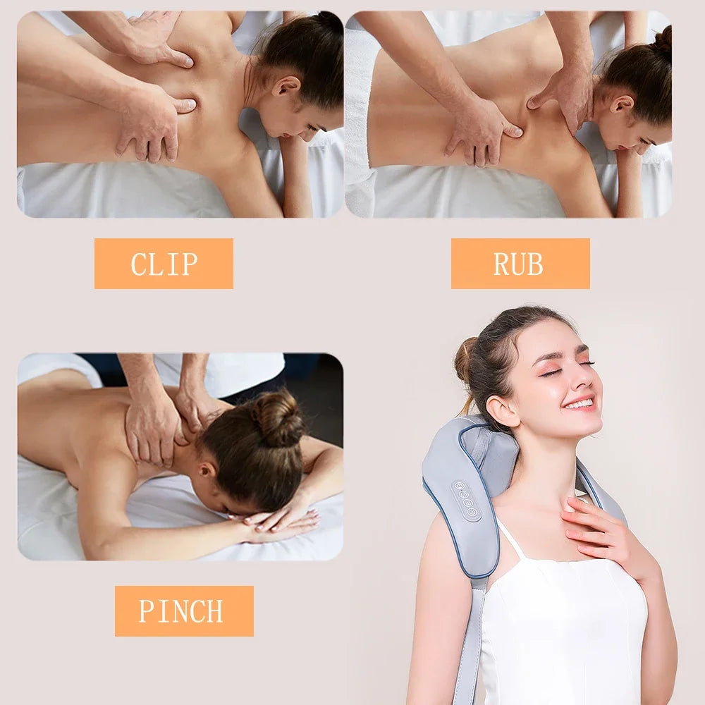 Electric Neck Back Massager Heat Shiatsu Therapy for Shoulder Leg Muscle Pain Relief Portable Deep Tissue Kneading Massage Tool