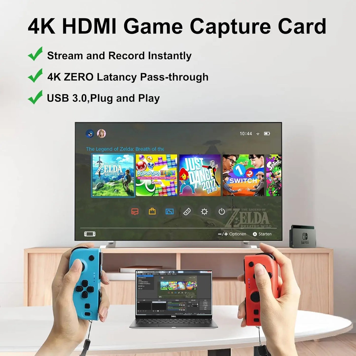 4K HDMI USB 3.0 Audio Video Capture Card 1080P 60Hz Video Recorder Grabber with Loop-out HDCP 2.2 for OBS Live Streaming Game PC