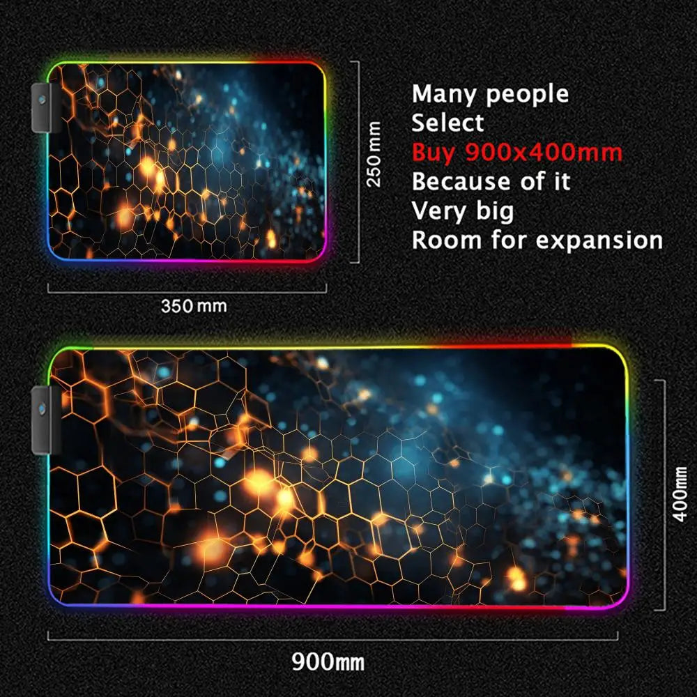 Glowing Hexagonal Mouse Pad XXL RGB Gaming Mouse Pad Gamer Accessory Large LED Light Mousepads PC Computer Desk Mat with Backlit