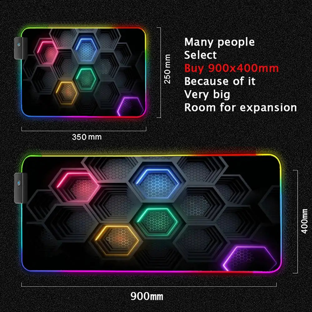 Glowing Hexagonal Mouse Pad XXL RGB Gaming Mouse Pad Gamer Accessory Large LED Light Mousepads PC Computer Desk Mat with Backlit