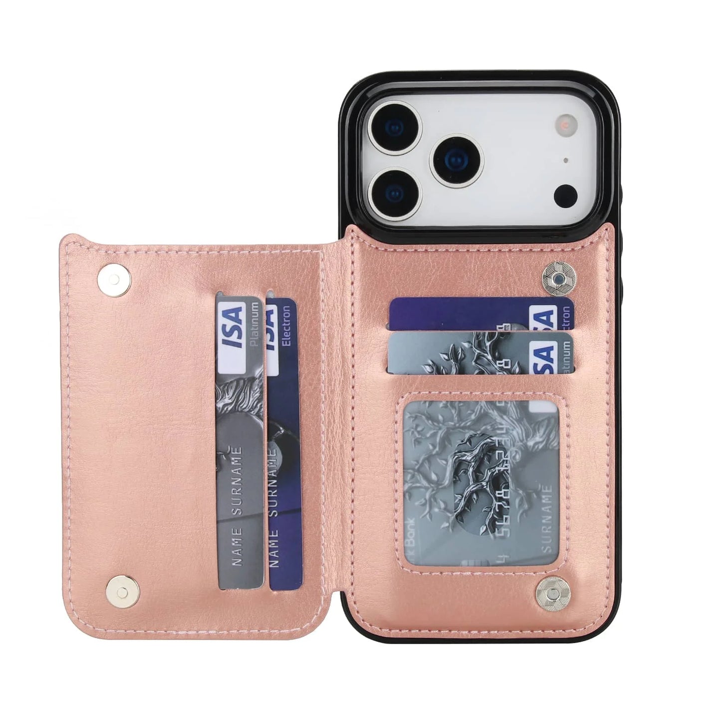 For iPhone 17 Pro Max Air Wallet Case With Card Holder,PU Faux Leather Kickstand Card Slots Case, Double Magnetic Clasp Cover