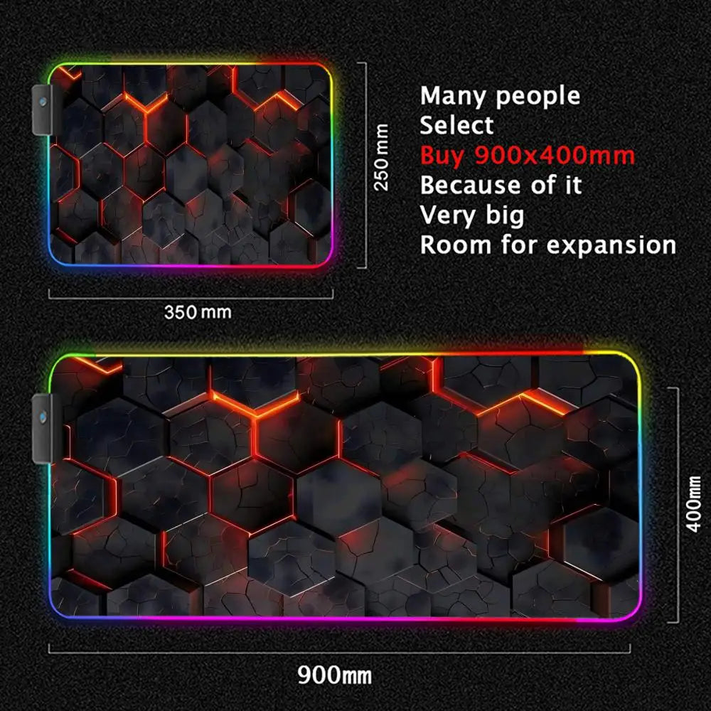 Glowing Hexagonal Mouse Pad XXL RGB Gaming Mouse Pad Gamer Accessory Large LED Light Mousepads PC Computer Desk Mat with Backlit