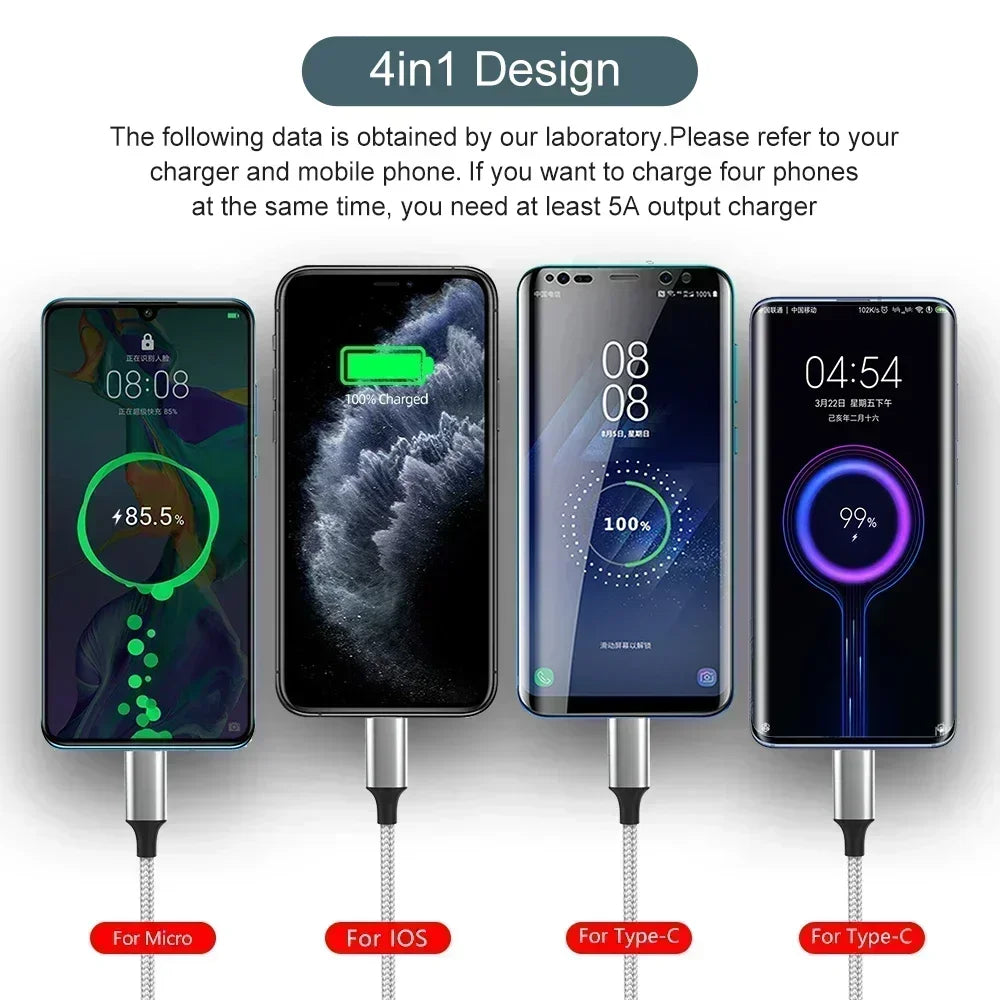 Multi Charger Cable 4 In 1 Charging Cable USB Fast Charge To Android Iphone Type C Charger for Iphone Huawei Android Phones