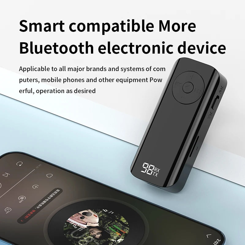 Lavalier Bluetooth 5.3 Transmitter Receiver 3.5MM AUX Support TF Card With LED Display PC Headphone Hifi Stereo Wireless Adapter