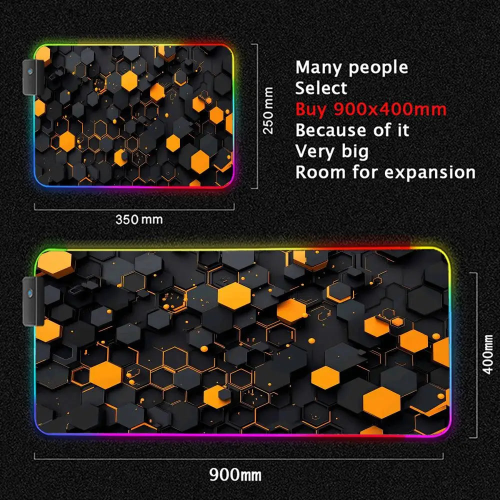 Glowing Hexagonal Mouse Pad XXL RGB Gaming Mouse Pad Gamer Accessory Large LED Light Mousepads PC Computer Desk Mat with Backlit