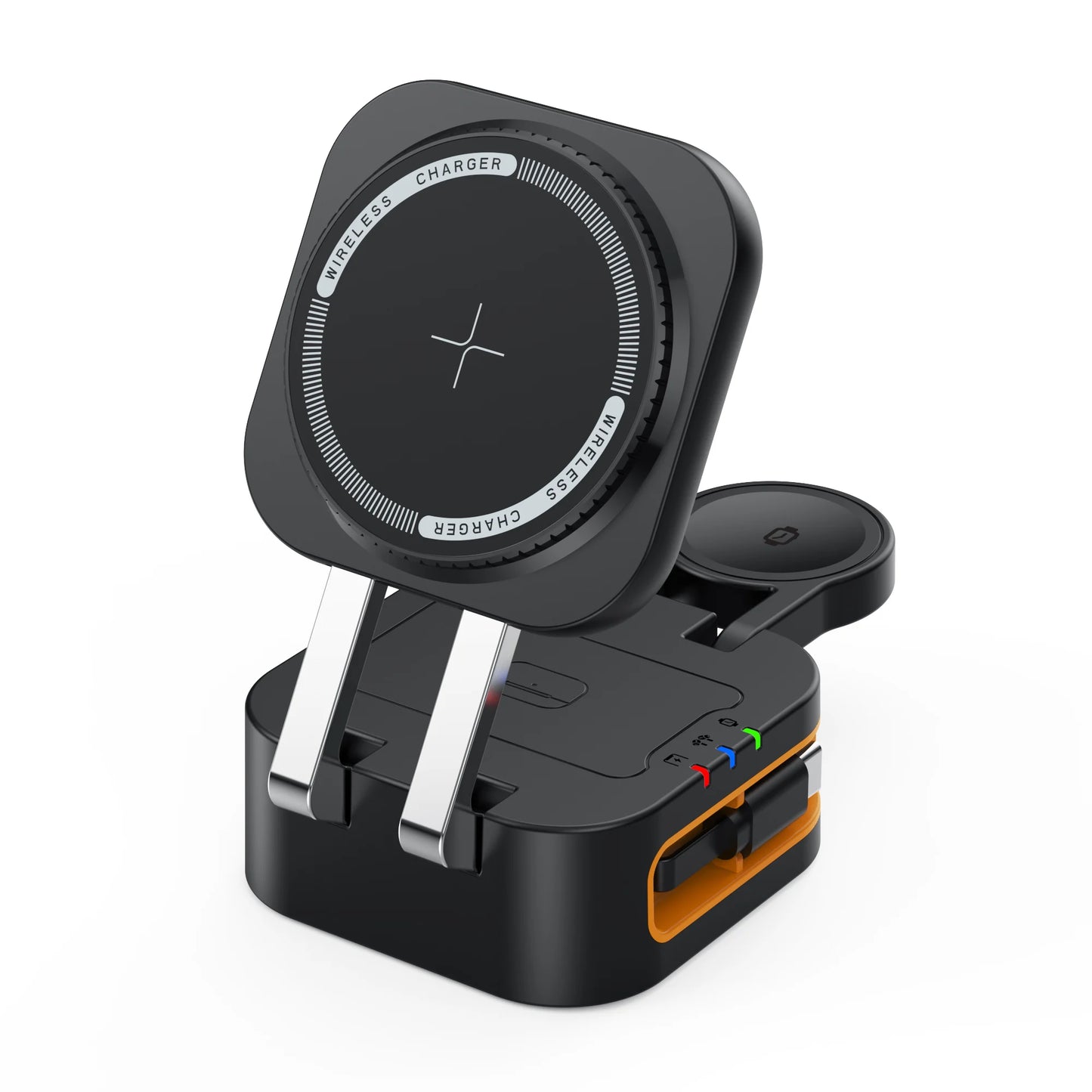 3-in-1 Portable 15W Wireless Charging Cradle with Retractable Cable Magasafe Magnetic Fast Charging Unit