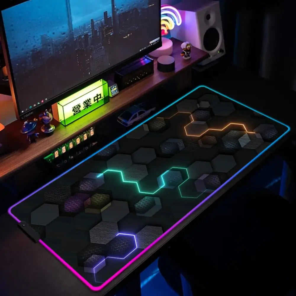 Glowing Hexagonal Mouse Pad XXL RGB Gaming Mouse Pad Gamer Accessory Large LED Light Mousepads PC Computer Desk Mat with Backlit