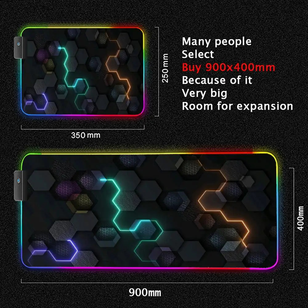 Glowing Hexagonal Mouse Pad XXL RGB Gaming Mouse Pad Gamer Accessory Large LED Light Mousepads PC Computer Desk Mat with Backlit