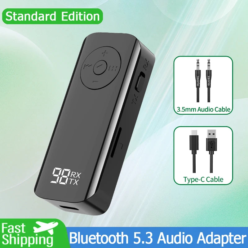 Lavalier Bluetooth 5.3 Transmitter Receiver 3.5MM AUX Support TF Card With LED Display PC Headphone Hifi Stereo Wireless Adapter