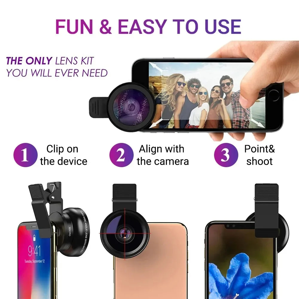 2-in-1 Clip-on Fish Eye & Macro Mobile Phone Lens – 15X Macro & 0.45X Super Wide Angle