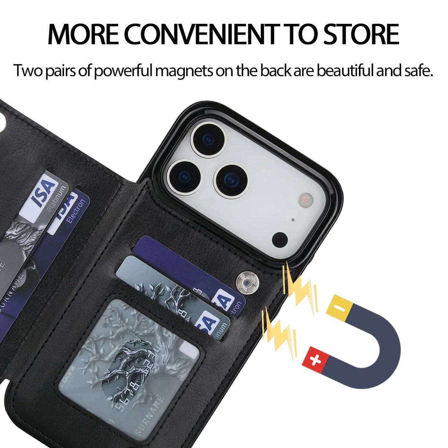 For iPhone 17 Pro Max Air Wallet Case With Card Holder,PU Faux Leather Kickstand Card Slots Case, Double Magnetic Clasp Cover