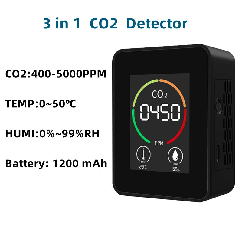 Smart Air Quality Monitor Detector CO2 PM2.5 TVOC HCHO TEMP HUMI Detectors With Alarm Timer Mobilephone APP Remotes