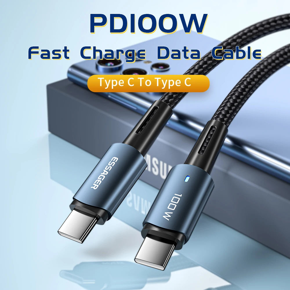 Essager USB C To USB C Cable PD100W 60W Fast Charge Mobile Cell Phone Charging Cord Wire For Xiaomi Samsung Huawei Macbook iPad