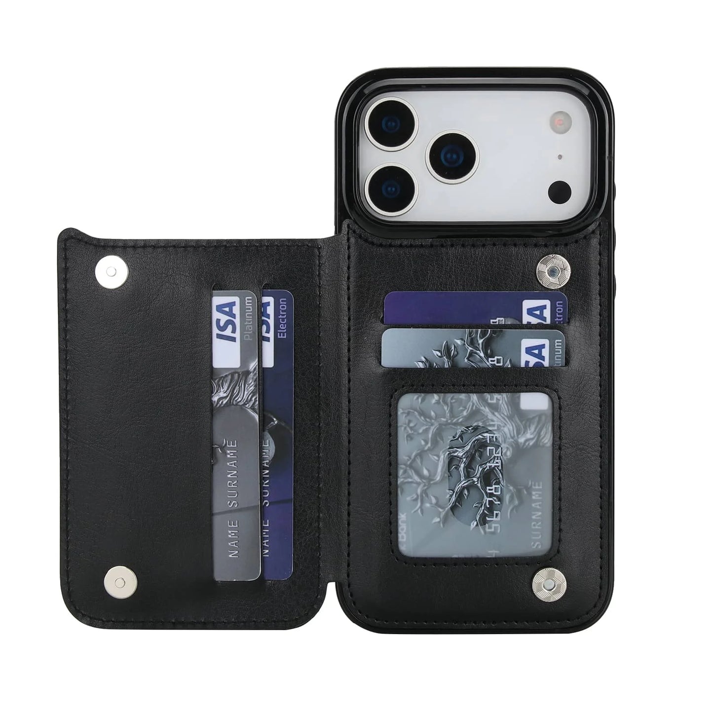 For iPhone 17 Pro Max Air Wallet Case With Card Holder,PU Faux Leather Kickstand Card Slots Case, Double Magnetic Clasp Cover