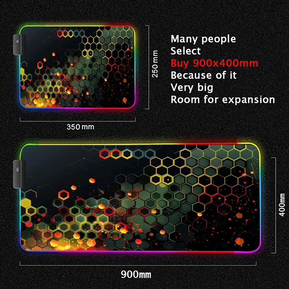 Glowing Hexagonal Mouse Pad XXL RGB Gaming Mouse Pad Gamer Accessory Large LED Light Mousepads PC Computer Desk Mat with Backlit