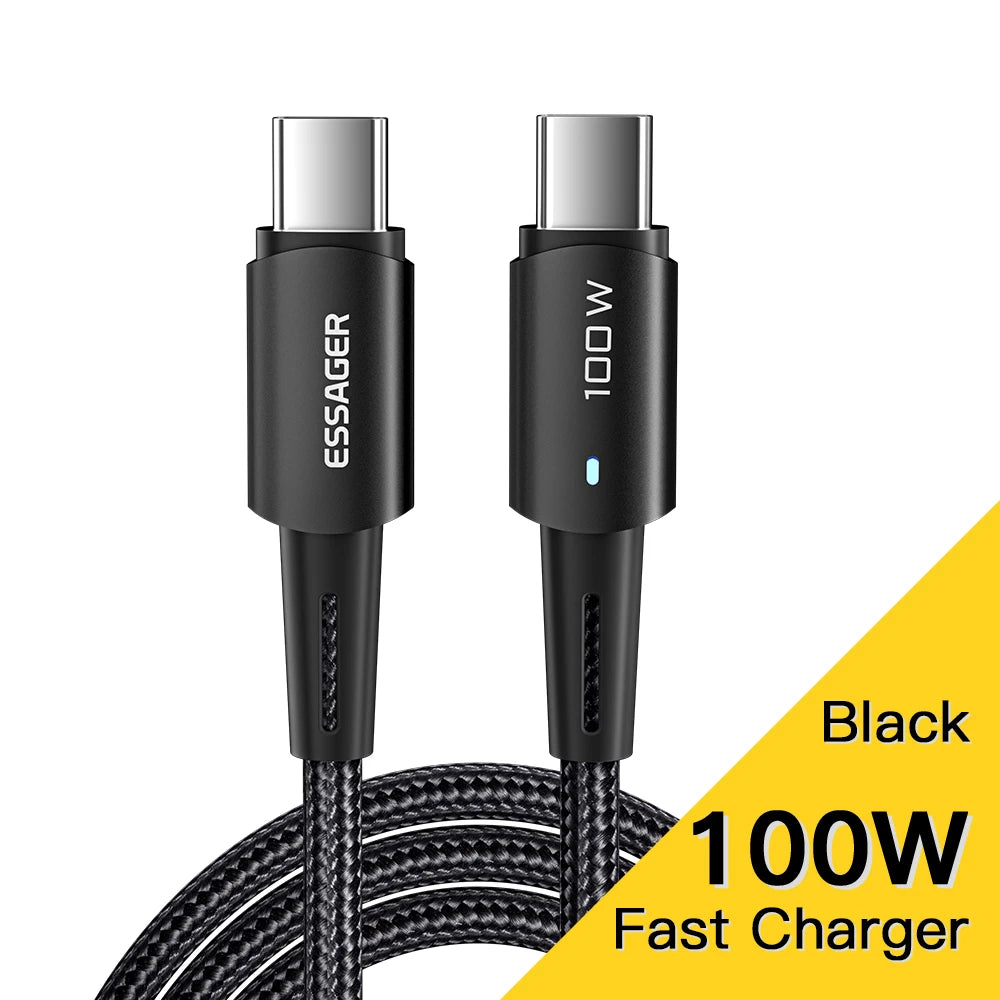 Essager USB C To USB C Cable PD100W 60W Fast Charge Mobile Cell Phone Charging Cord Wire For Xiaomi Samsung Huawei Macbook iPad