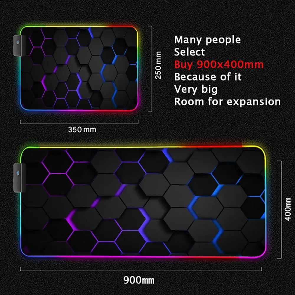 Glowing Hexagonal Mouse Pad XXL RGB Gaming Mouse Pad Gamer Accessory Large LED Light Mousepads PC Computer Desk Mat with Backlit