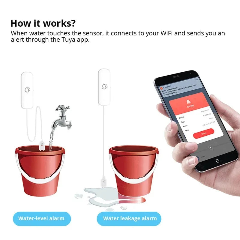 Tuya Smart Flood Leakage Sensor Remote Monitor WiFi Water Overflow Level Detector Water Leak Sensor Security Sound Alarm System