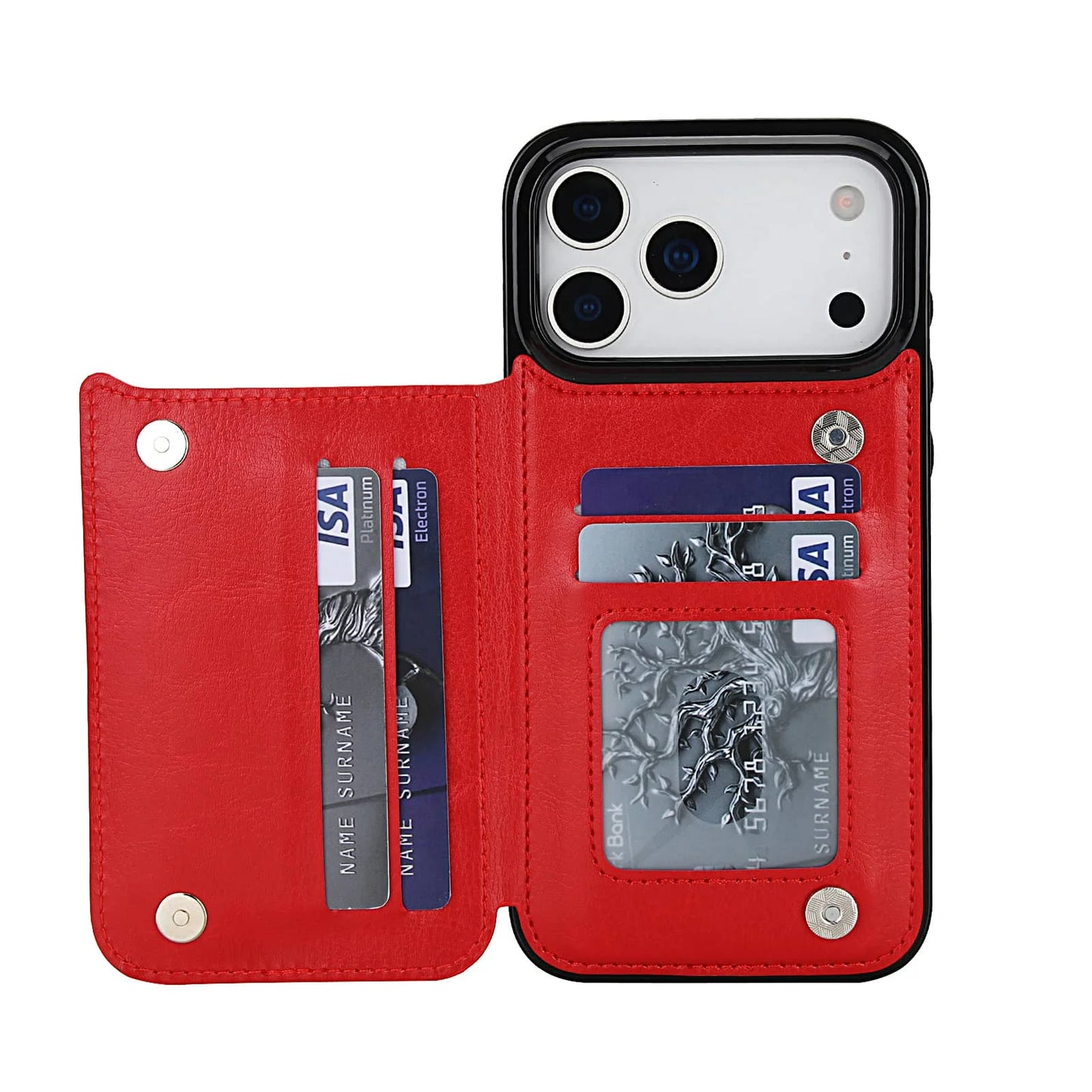 For iPhone 17 Pro Max Air Wallet Case With Card Holder,PU Faux Leather Kickstand Card Slots Case, Double Magnetic Clasp Cover