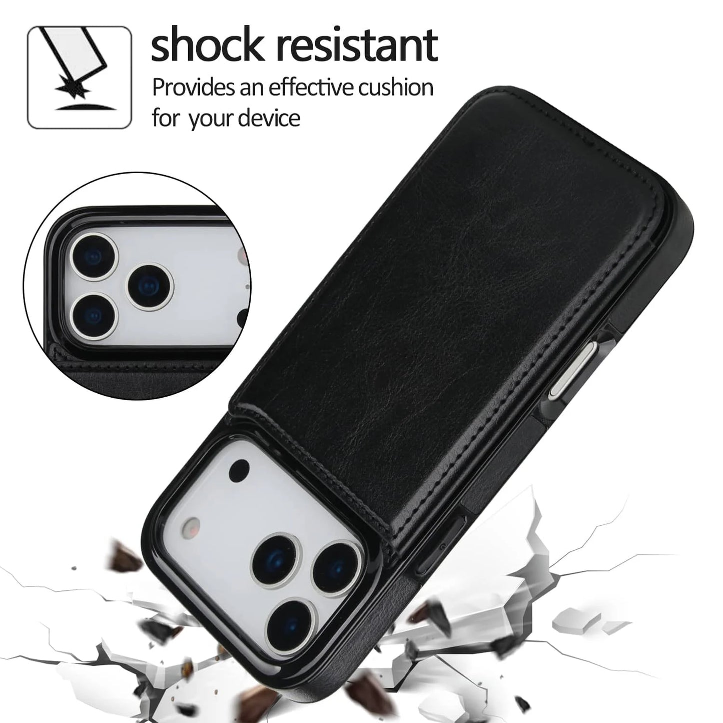For iPhone 17 Pro Max Air Wallet Case With Card Holder,PU Faux Leather Kickstand Card Slots Case, Double Magnetic Clasp Cover