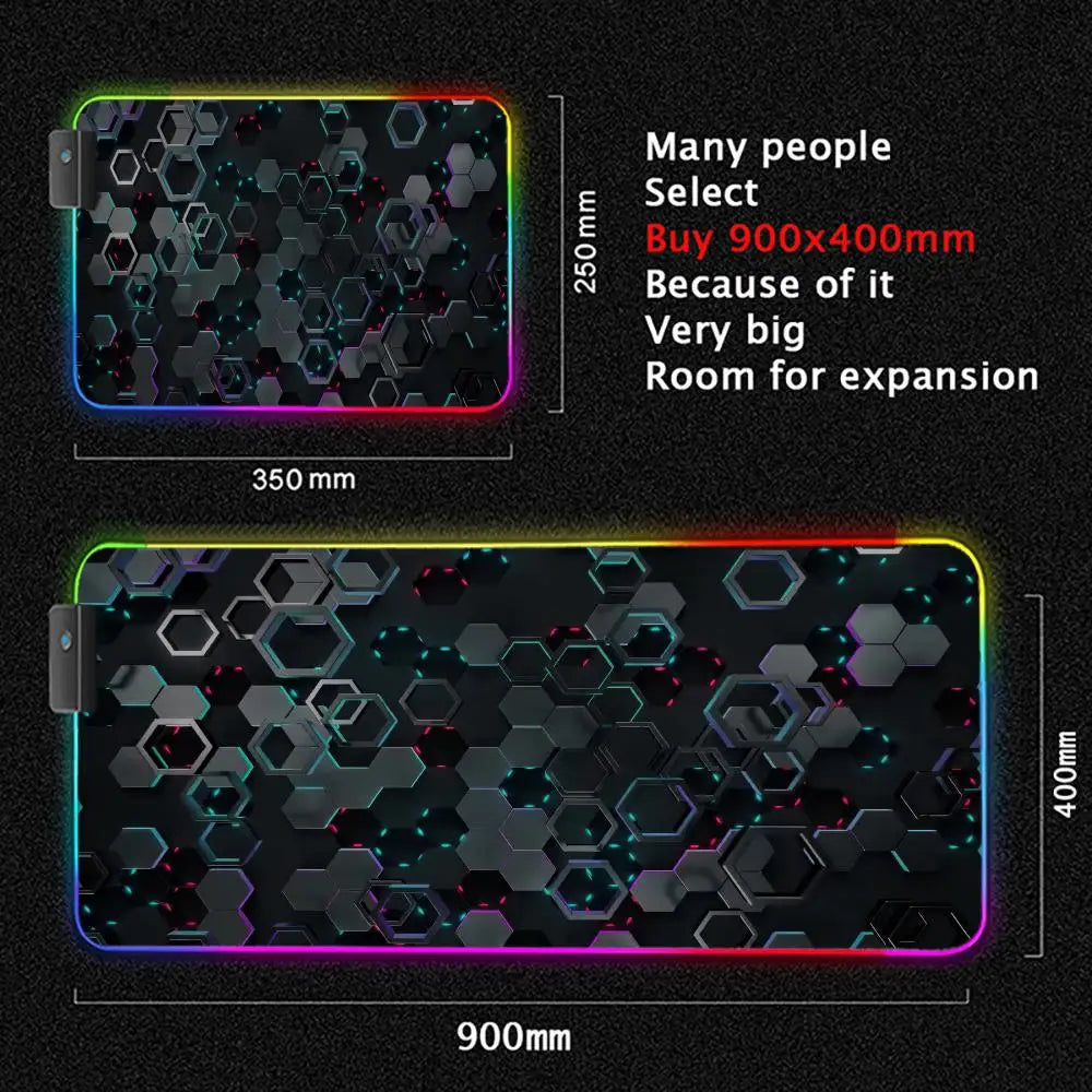 Glowing Hexagonal Mouse Pad XXL RGB Gaming Mouse Pad Gamer Accessory Large LED Light Mousepads PC Computer Desk Mat with Backlit