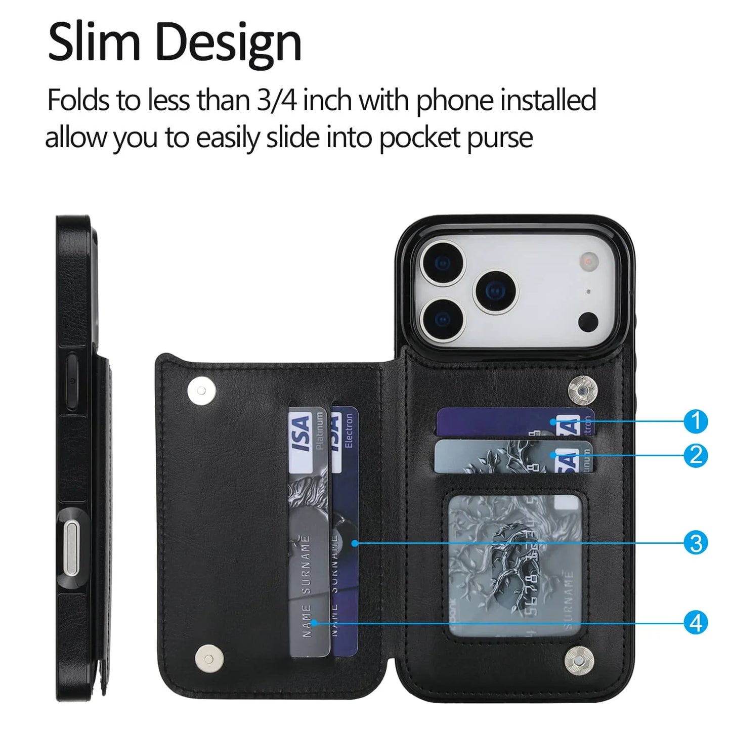 For iPhone 17 Pro Max Air Wallet Case With Card Holder,PU Faux Leather Kickstand Card Slots Case, Double Magnetic Clasp Cover