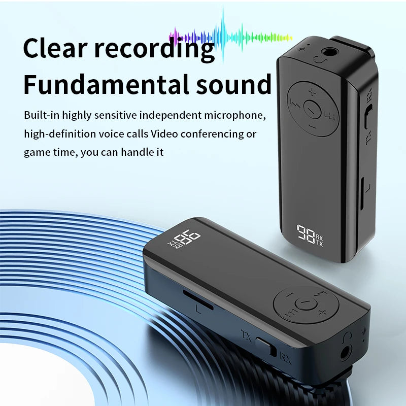 Lavalier Bluetooth 5.3 Transmitter Receiver 3.5MM AUX Support TF Card With LED Display PC Headphone Hifi Stereo Wireless Adapter