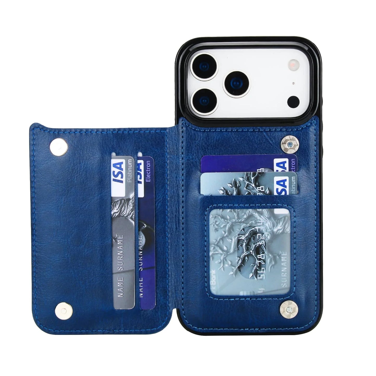 For iPhone 17 Pro Max Air Wallet Case With Card Holder,PU Faux Leather Kickstand Card Slots Case, Double Magnetic Clasp Cover