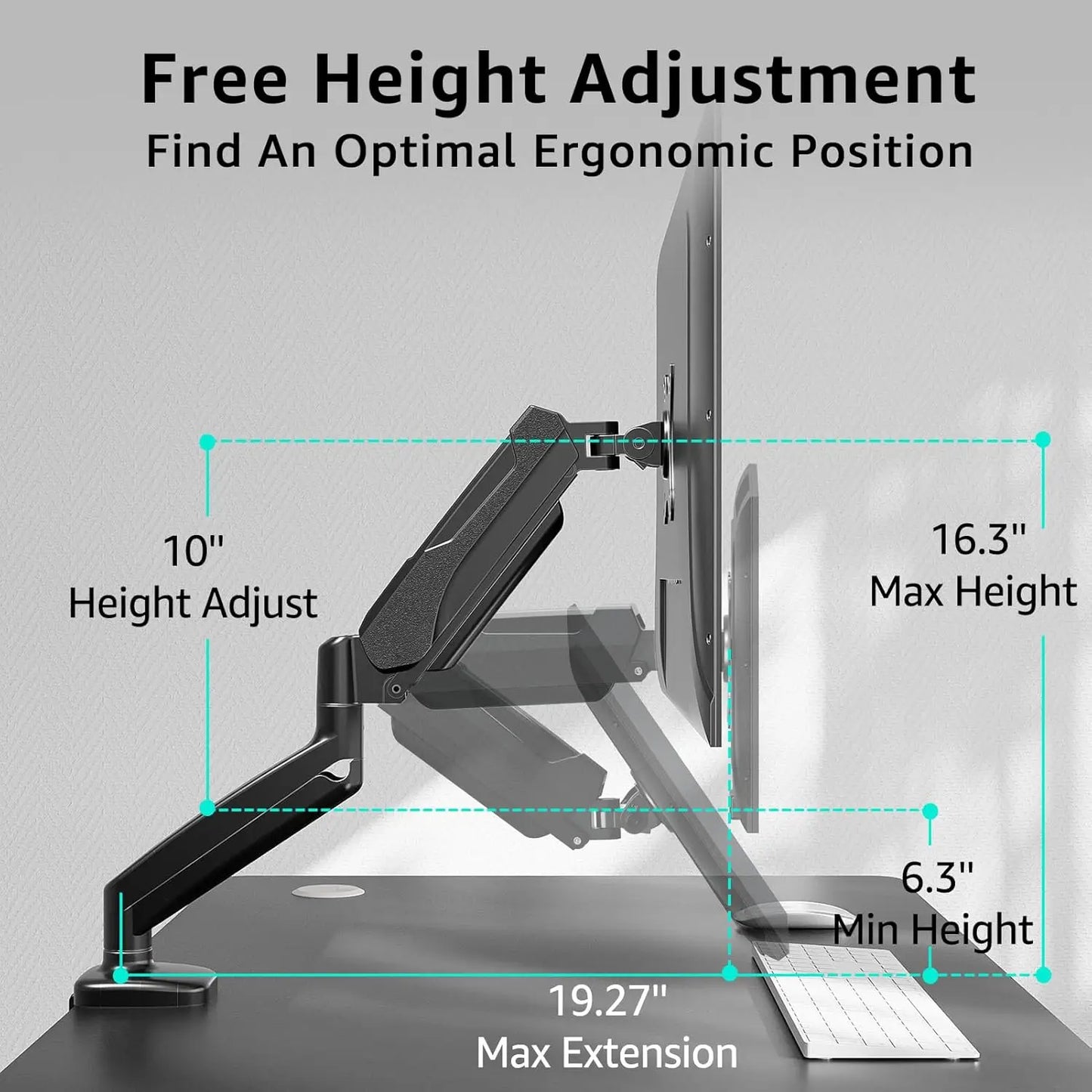 Redragon GMK914 Single Monitor Mount Stand Gas Spring Adjustable Arms with VESA 75/100mm, 13-32 Inch Screen Compatibility