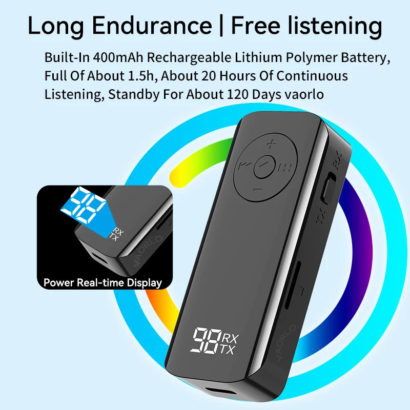 Lavalier Bluetooth 5.3 Transmitter Receiver 3.5MM AUX Support TF Card With LED Display PC Headphone Hifi Stereo Wireless Adapter