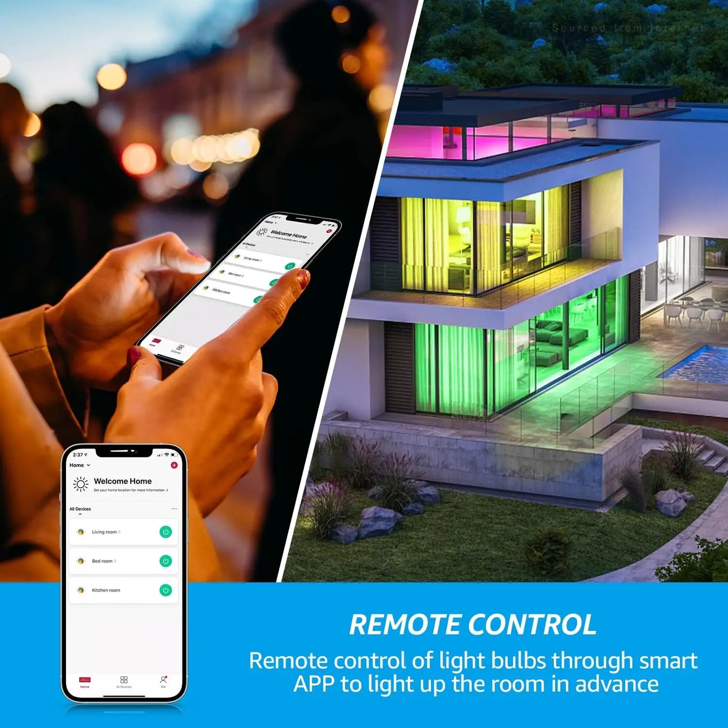 Smart WiFi LED Bulb (A19, RGBCW, Alexa & Google Home Compatible)