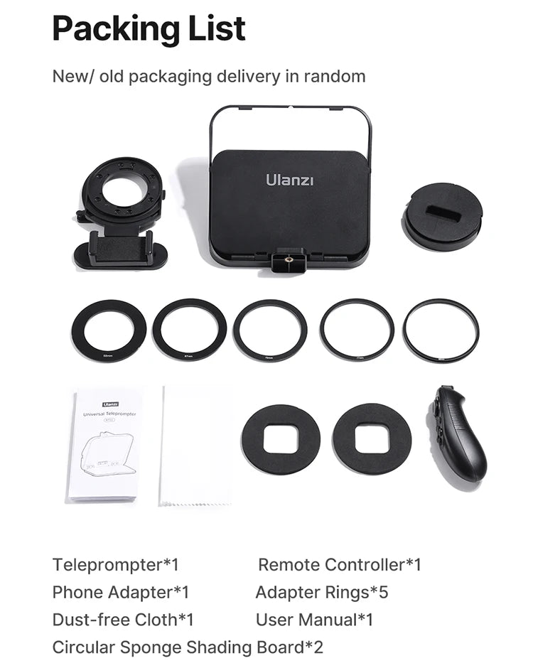 Ulanzi RT02 Portable Mini Teleprompter Prompter for Tablet Smartphone/DSLR Camera Video Recording Live Streaming Interview