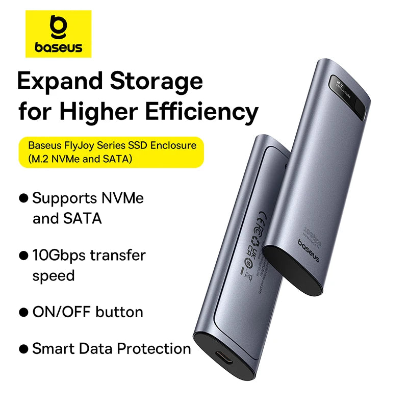 Baseus M2 SSD Case M.2 NVMe SATA Faster USB C 3.2 Gen 2 10Gbps Enclosure Adapter 8TB Storage Expansion Data Protection SSD Case