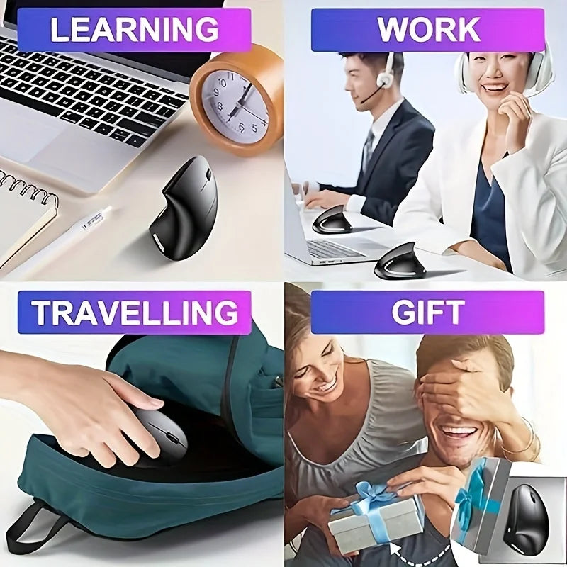 Ergonomic Wireless Mouse, Vertical Mouse 6 Buttons, Right Handed Lateral Mouse, Non-Rechargeable Mouse for PC Laptop (Battery )
