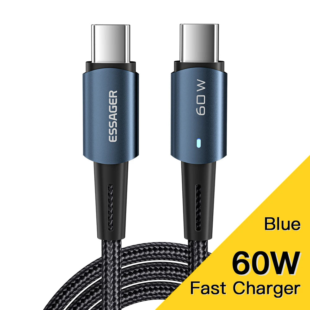 Essager USB C To USB C Cable PD100W 60W Fast Charge Mobile Cell Phone Charging Cord Wire For Xiaomi Samsung Huawei Macbook iPad