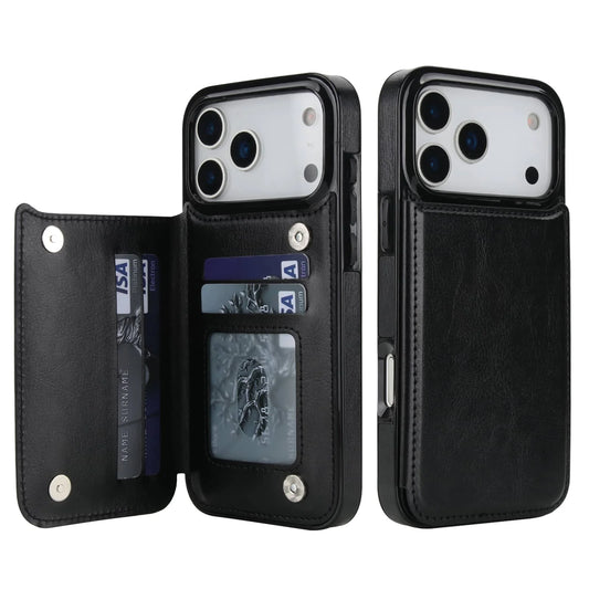 For iPhone 17 Pro Max Air Wallet Case With Card Holder,PU Faux Leather Kickstand Card Slots Case, Double Magnetic Clasp Cover