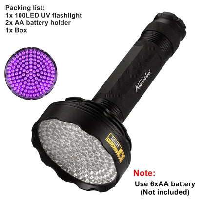 128LED 395nm UV Flashlight High Power Ultraviolet Torch Money Ore Pet Stains Invisible ink Scorpion Marker Fluorescent light