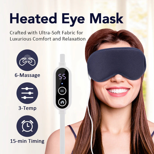 Heated Eyemask USB Charing 3D Massage Electric Eye Mask Smart Timing Sleep Shading Relieve Eye Fatigue for Travel, Office, Home