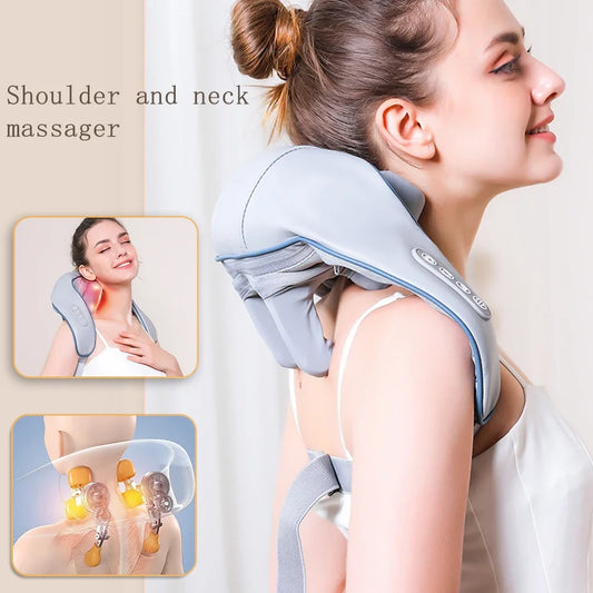 Electric Neck Back Massager Heat Shiatsu Therapy for Shoulder Leg Muscle Pain Relief Portable Deep Tissue Kneading Massage Tool