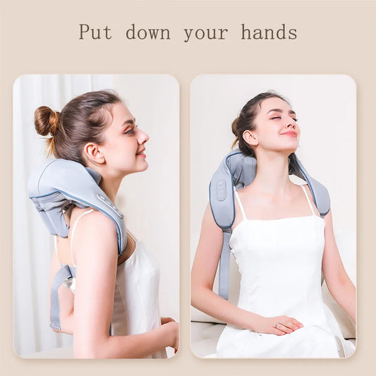 Electric Neck Back Massager Heat Shiatsu Therapy for Shoulder Leg Muscle Pain Relief Portable Deep Tissue Kneading Massage Tool