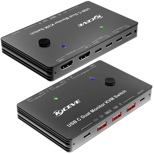 USB C KVM Switch 3/2 Monitors 2 Laptops 4K/1080P@60Hz,USB-C Docking Station Triple/Dual Monitor KVM Switch with 4 USB 3.2 Ports