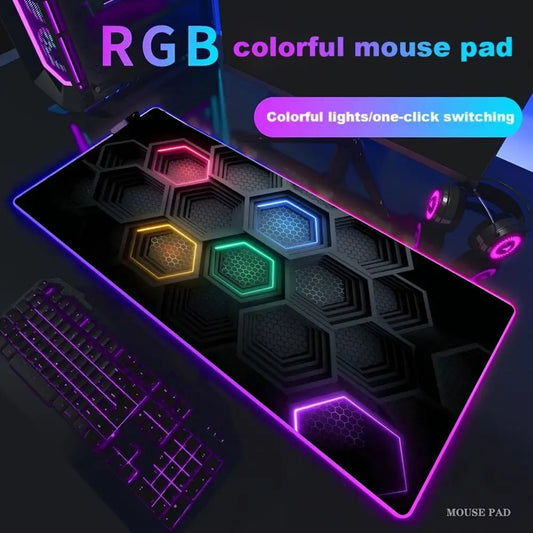 Glowing Hexagonal Mouse Pad XXL RGB Gaming Mouse Pad Gamer Accessory Large LED Light Mousepads PC Computer Desk Mat with Backlit